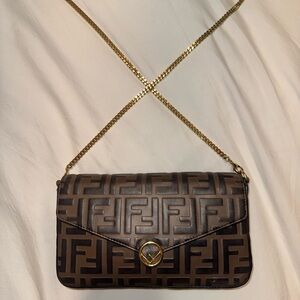 Fendi Black and Brown Wallet on Chain